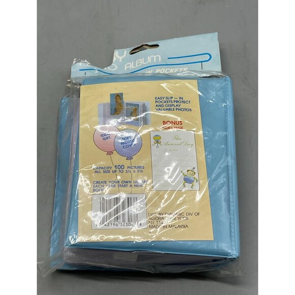 Baby Photo Album 100 slip in pockets 3 1/2" x 5 1/4" soft padded cover blue READ - Picture 3 of 8